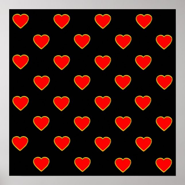 Red Hearts on a Black Background Poster (Front)