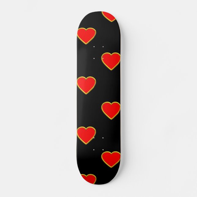 Red Hearts on a Black Background Skateboard Deck (Front)