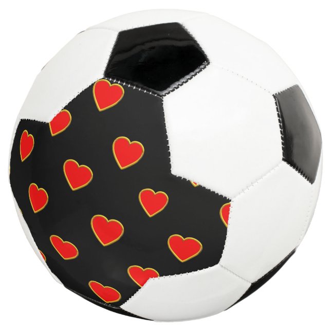 Red Hearts on a Black Background Soccer Ball (Three Quarter)