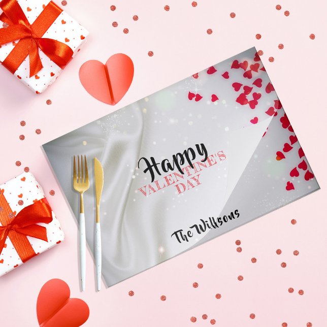 Red Hearts On A White Silk Valentine's Placemat (Creator Uploaded)