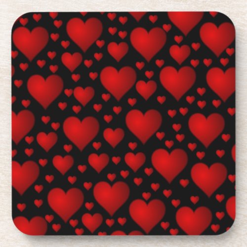 Red Hearts on Black Background Coaster