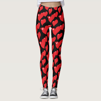 "Red Hearts on Black Background" Leggings