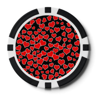 Red Hearts on Black Background Poker Chips