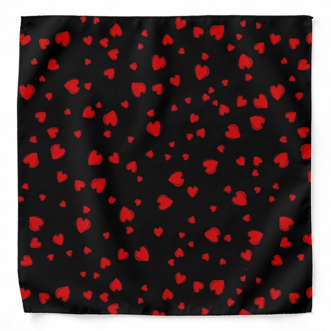 Red Hearts on Black Bandana (Front)