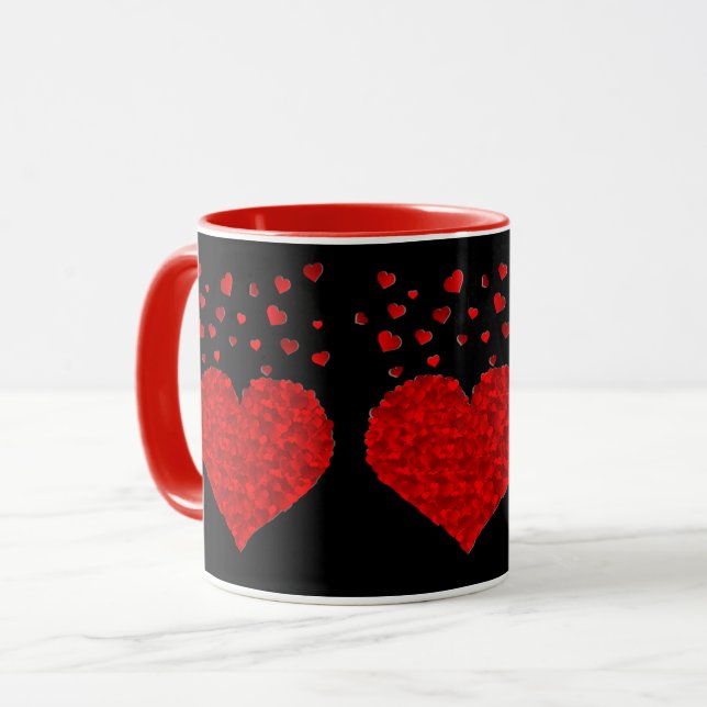 Red hearts on black-black mug (Front Left)