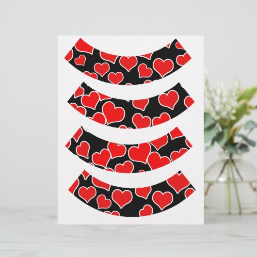 Red Hearts on Black Cupcake Liners / Wrappers (Standing Front)