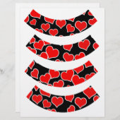 Red Hearts on Black Cupcake Liners / Wrappers (Front/Back)