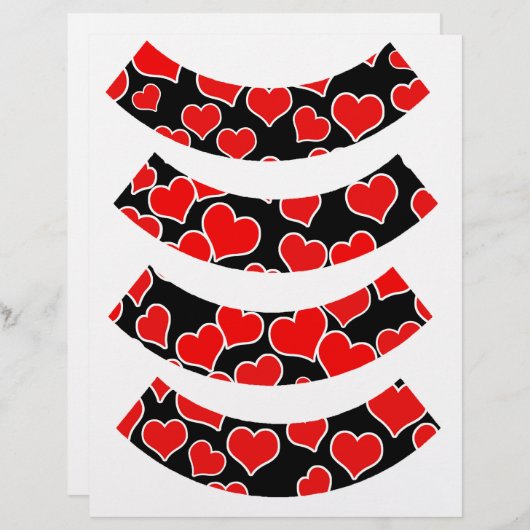 Red Hearts on Black Cupcake Liners / Wrappers (Front/Back)