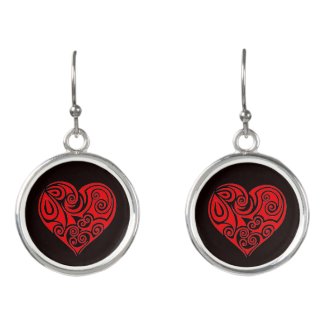 Red Hearts on Black Drop Earrings