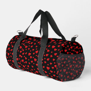 Red Hearts On Black Duffle Bag