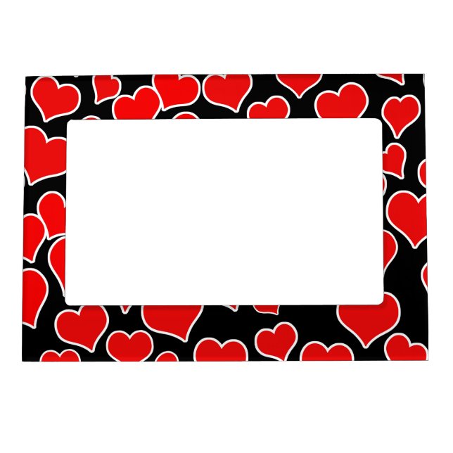 Red Hearts on Black Magnetic Frame (Front)