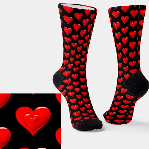 Red Hearts on Black Socks