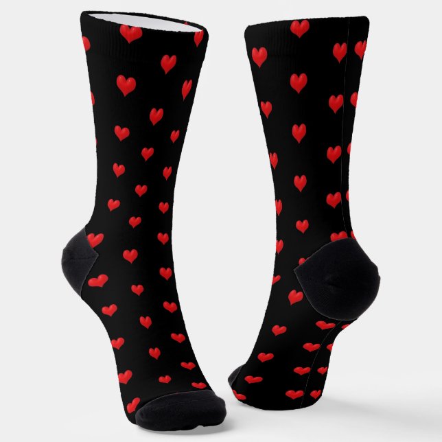 Red Hearts on Black Socks (Angled)