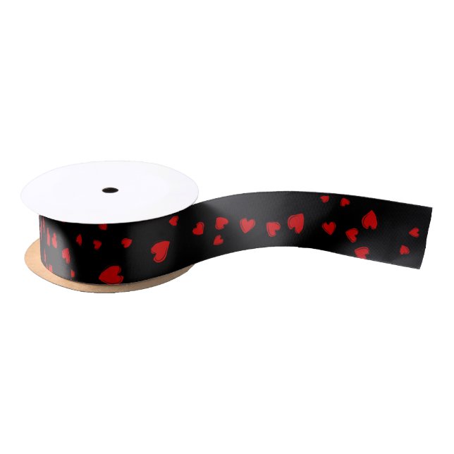 Red Hearts on Black Valentine's Day Satin Ribbon (Spool)