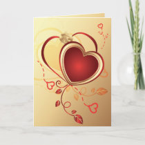 red hearts on gold ,valentine's,love holiday card