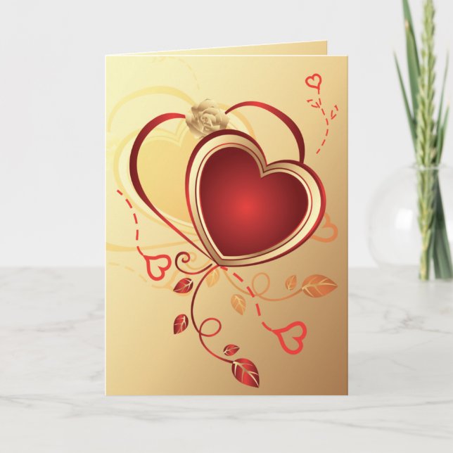 red hearts on gold ,valentine's,love holiday card (Front)