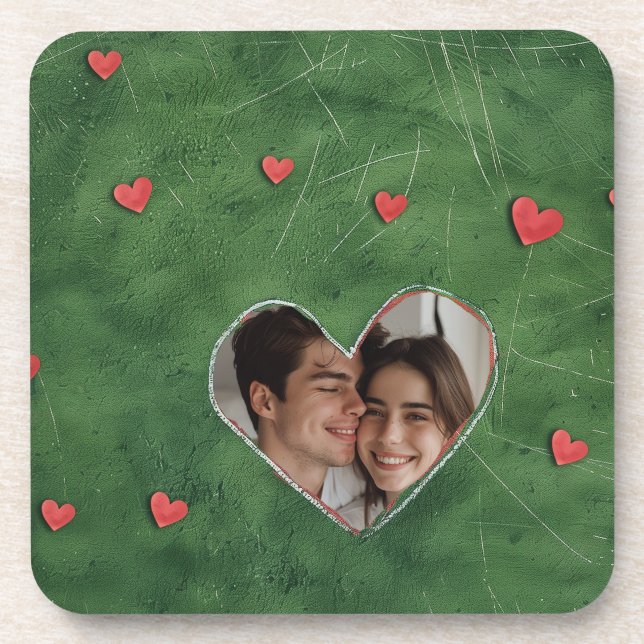 Red Hearts on Green Grass Beverage Coaster (Front)