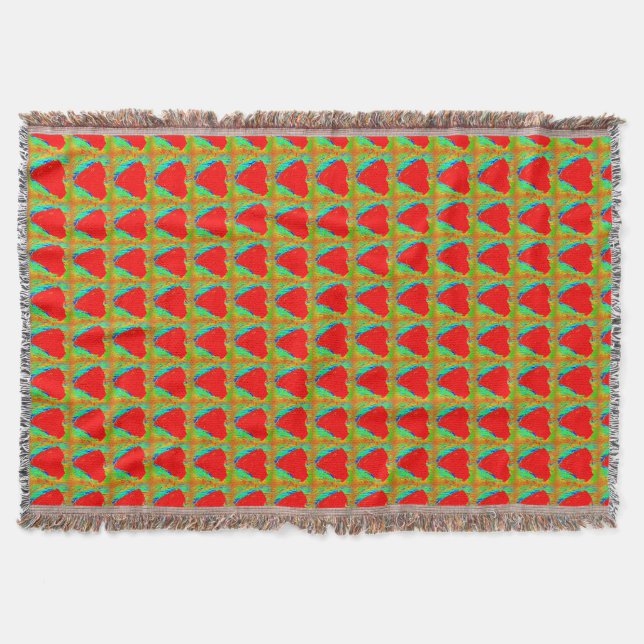 red hearts on green throw blanket (Front)
