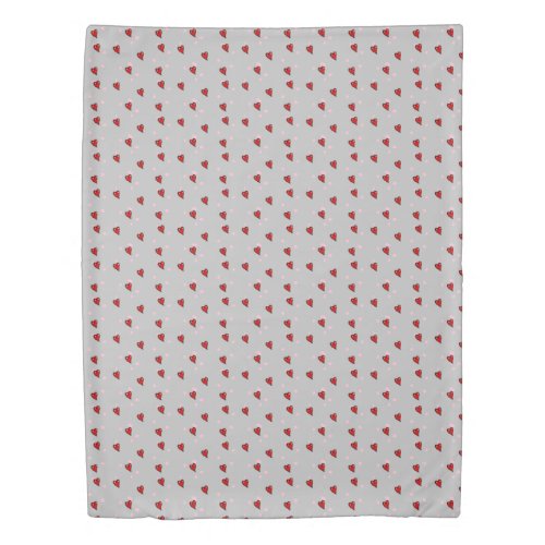 Red hearts on grey duvet cover