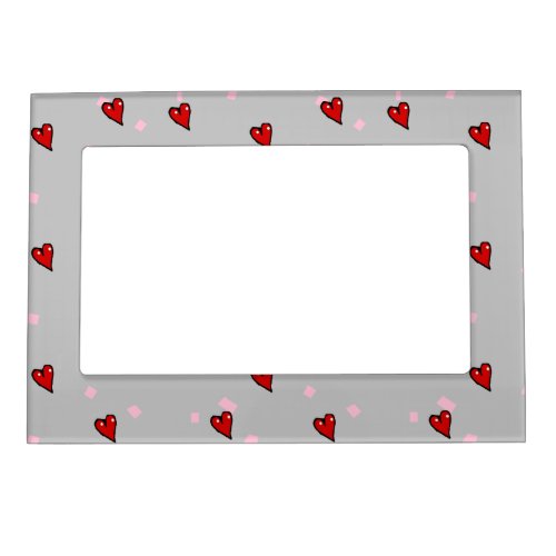 Red hearts on grey magnetic frame