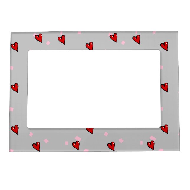 Red hearts on grey magnetic frame (Front)