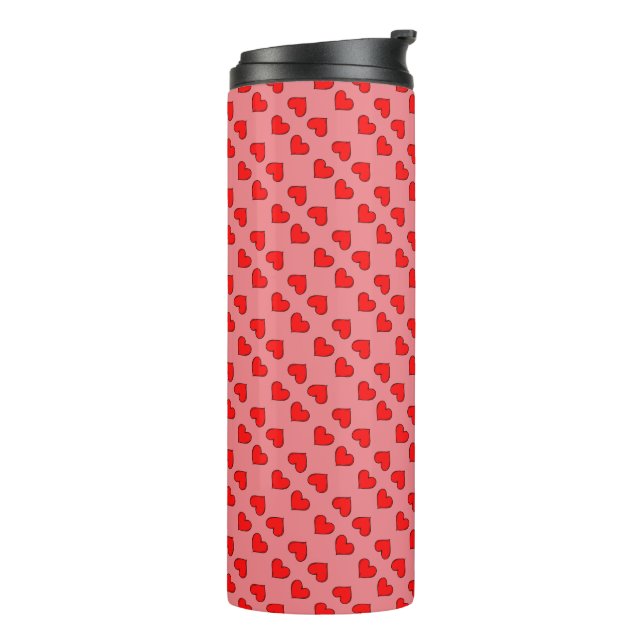 Red Hearts on Pink Background Seamless Pattern  Thermal Tumbler (Rotated Left)