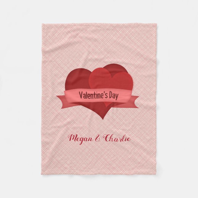 Red Hearts On Pink Fleece Blanket (Front)