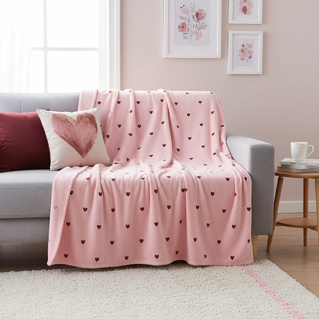 Red hearts on pink fleece blanket (Creator Uploaded)