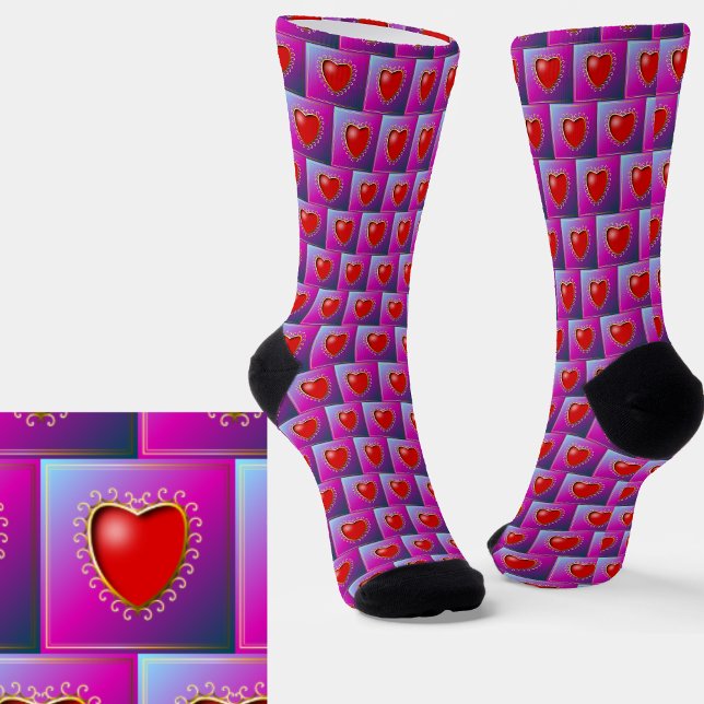Red Hearts on Pink & Gray  Socks (Creator Uploaded)