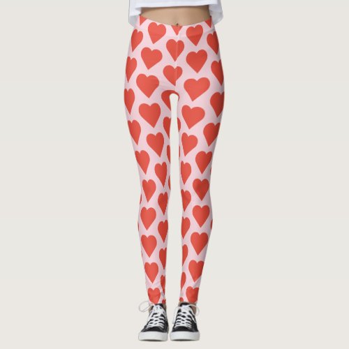 Red Hearts on Pink Leggings