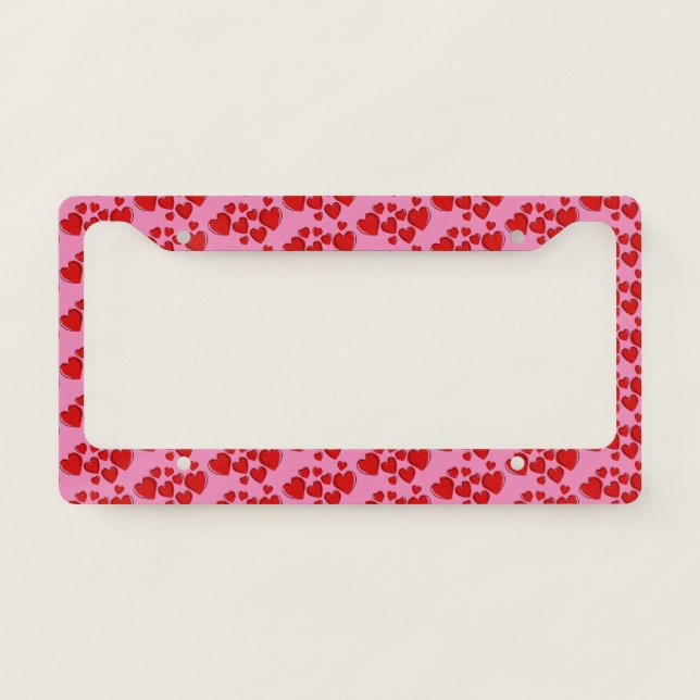 Red Hearts on Pink License Plate Frame (Front)