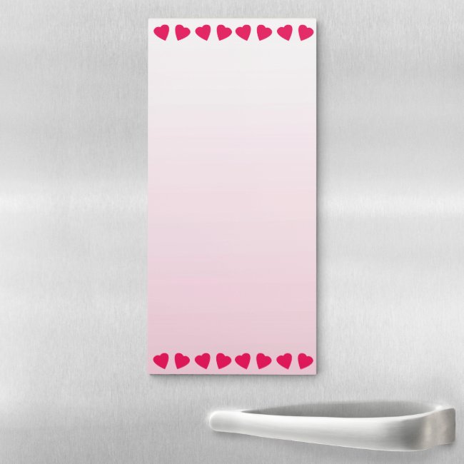 Red Hearts on Pink Magnetic Fridge Notepad