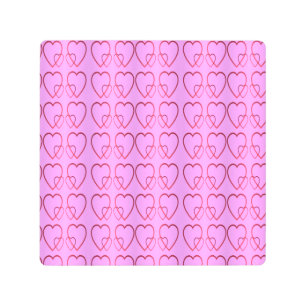 Red hearts on pink pickleball paddle metal print