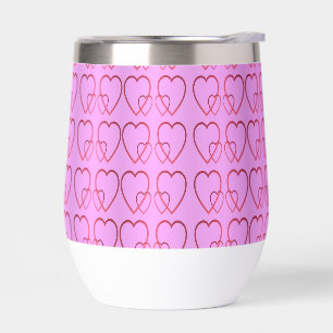 Red hearts on pink pickleball paddle thermal wine tumbler