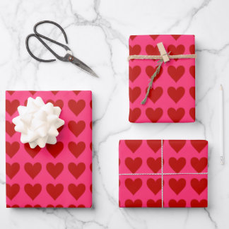 Red Hearts on Pink Wrapping Paper Sheets