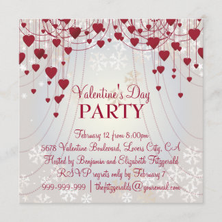 Red Hearts on Radiant White Valentines Party Invitation