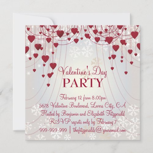 Red Hearts on Radiant White Valentines Party Announcement