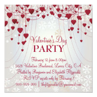 Red Hearts on Radiant White Valentines Party Invitation
