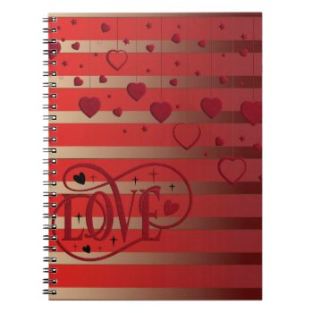 Red Hearts On Ribbons  Love  Red  Gold Stripes Notebook by toots1 at Zazzle