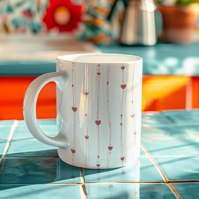Red Hearts On Ribbons Seamless Pattern Valentine Coffee Mug (Creator Uploaded)