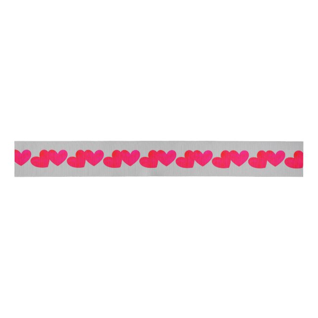 Red hearts on silvergrey grosgrain ribbon (Front)