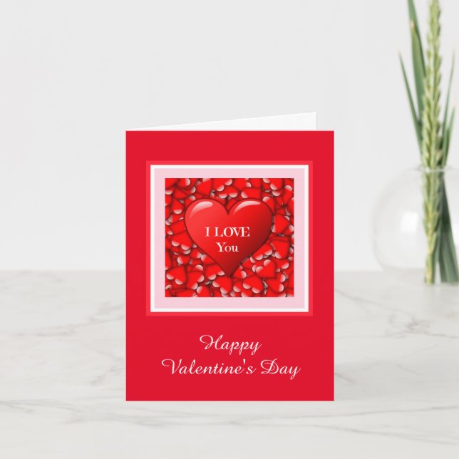 Red Hearts on Valentine's Day Note Card (Front)