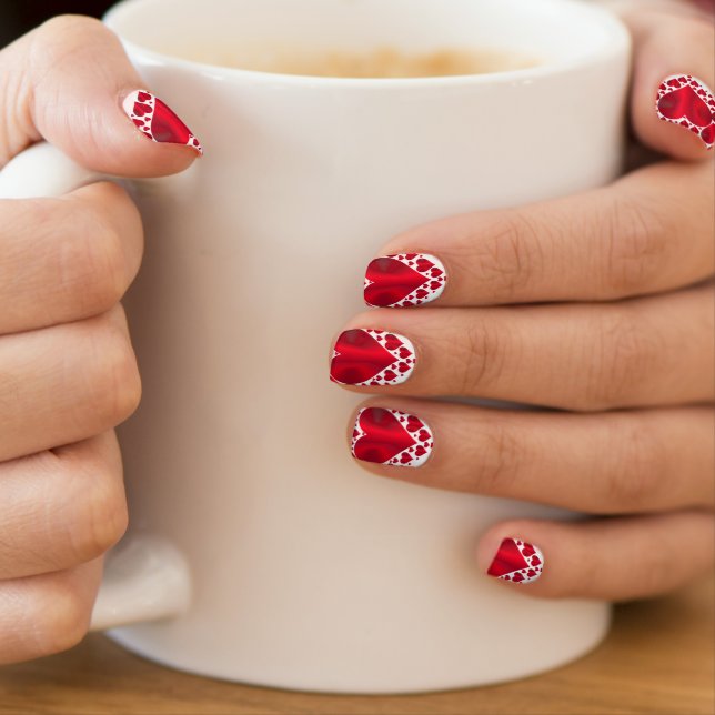 Red Hearts on White Background Nail Art Decals (Insitu - Mug)