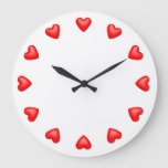 Red Hearts On White Large Clock at Zazzle
