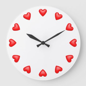 Red Hearts On White Large Clock by sc0001 at Zazzle