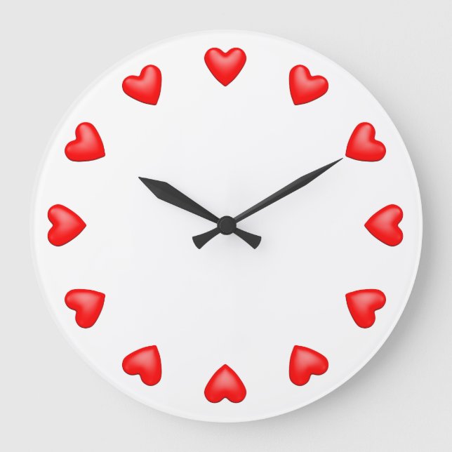 Red Hearts on White Large Clock (Front)