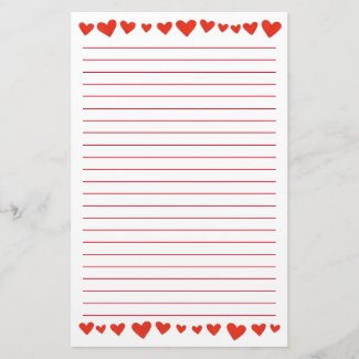 Red Hearts on White Lined Stationery