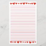 Red Hearts on White Lined Stationery