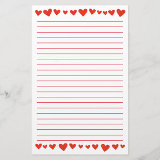 Red Hearts on White Lined Stationery