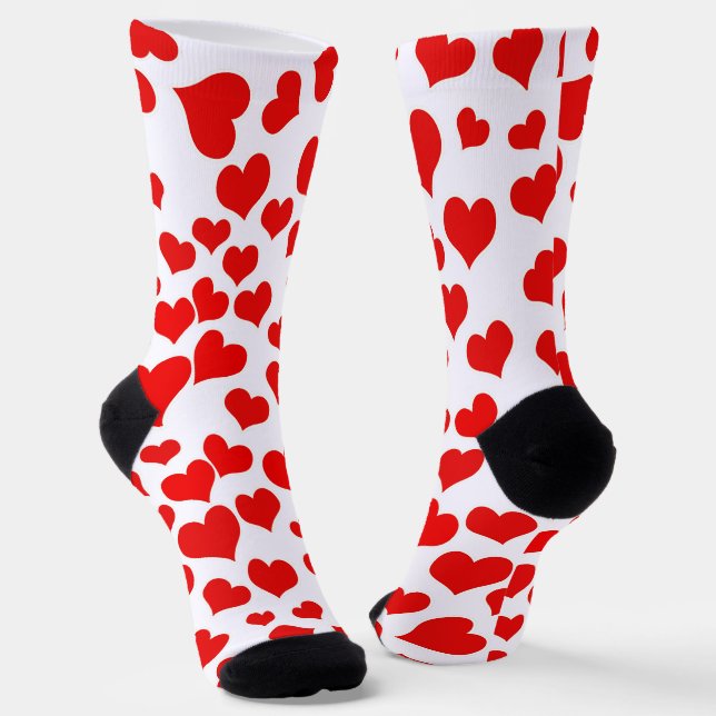 Red Hearts on White Socks (Angled)